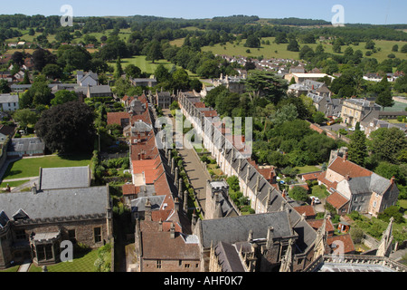 Les vicaires Fermer Wells Somerset plus ancienne rue médiévale en Europe est à côté de la cathédrale de Wells - vue depuis la tour tour Banque D'Images