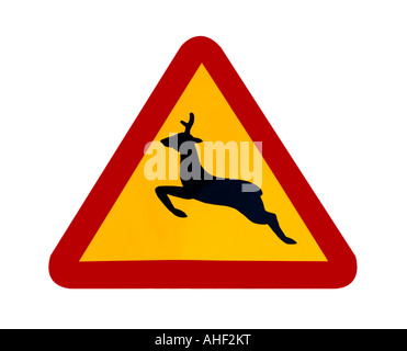 Panneau d'avertissement jaune et rouge pour le cerf Banque D'Images