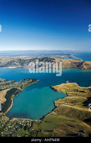 Purau Bay Lyttelton Harbour canterbury ile sud Nouvelle Zelande aerial Banque D'Images