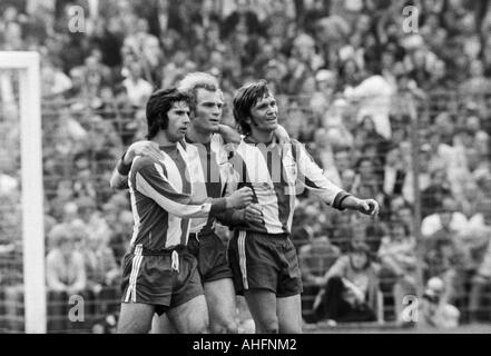 Football, Bundesliga, 1971/1972, près de l'Muengersdorfer Radrennbahn Stade Stadium de Cologne, 1. FC Cologne contre le FC Bayern Munich 1:4, scène du match, la joie au 0:3 but à Munich par un but de Jupp Kapellmann (Koeln) pas sur la photo, fl Banque D'Images