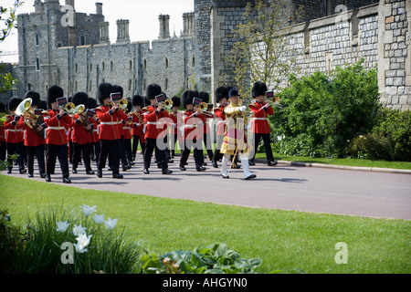 La bande du Welsh Guards au château de Windsor Banque D'Images