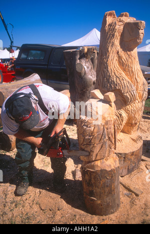 Sculpture à la tronçonneuse avec log International Plowing Match exposition rurale Canada Ontario Banque D'Images