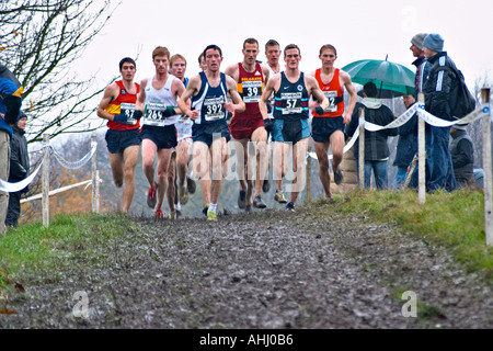 Course course cross-country mens running coureurs courir sport concurrence fit fitness park homme corps endur épuisement Banque D'Images