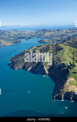 Akaroa Harbour La péninsule de Banks canterbury ile sud Nouvelle Zelande aerial Banque D'Images