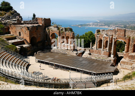 Le théâtre grec de Taormina Sicile Italie Banque D'Images