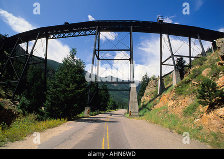 Georgetown Loop Railroad, Colorado, Rocky Mountain National Park Loop Devil's Gate High Bridge, Colorado et Southern Railway.Route I-70 Highway. Banque D'Images