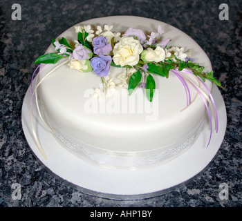 Un magnifique gâteau aux fruits glacés décorée à la main dans un studio avec flash design par Pam Hannon Banque D'Images