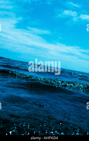 Les vagues de l'eau simple bleu foncé croix film traité incliné vers l'horizon vertical Banque D'Images