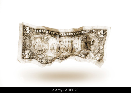 La devise US Dollar Bill remarque avec un fond blanc et d'ombre Banque D'Images