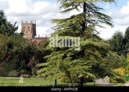 Le concours de jardins, Sherborne Dorset avec l'abbaye tower dans l'arrière-plan Banque D'Images