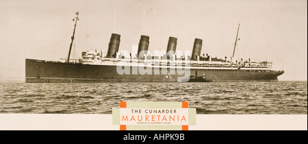 Cunard Line brochure de promotion pour la Mauritanie vers 1930. Le paquebot le plus rapide du monde à l'époque. Banque D'Images