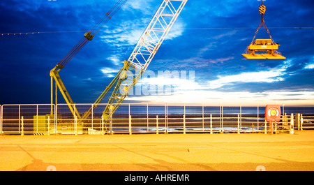 Grue sur une plage au crépuscule Banque D'Images