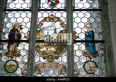 L'intérieur vitrail Nouvel Hôtel de Ville Munich Bavaria Allemagne Banque D'Images