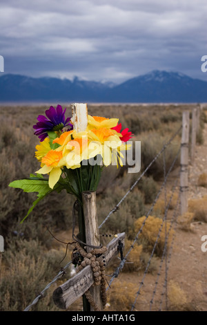 Les fleurs et le marquage d'un décès accidentel Banque D'Images