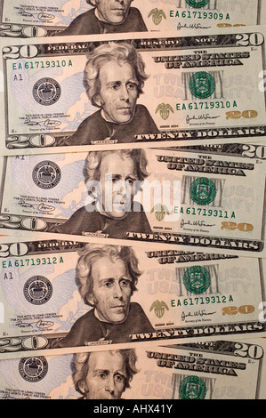 Vingt nouveaux dollar bills Banque D'Images