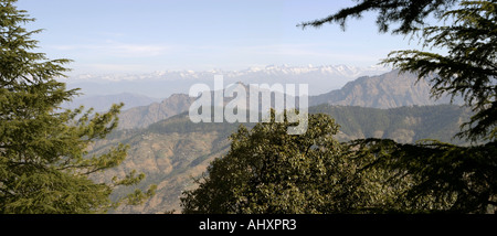 Simla Shimla Himachal Pradesh Inde Station de colline vue panoramique de hillls et Himalaya au nord Banque D'Images