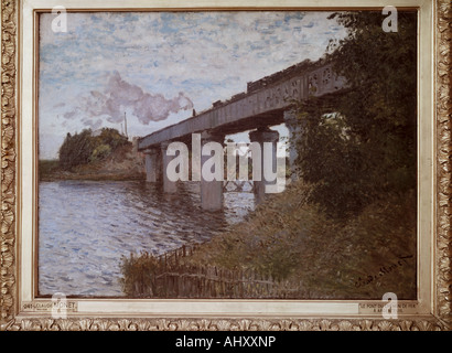 'Fine Arts, Claude Monet (1840 - 1926), peinture, 'Le pont de chemin de fer à Argenteuil", 1873. Huile sur toile, Musée d'Orsay, par Banque D'Images