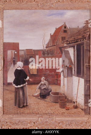 'Fine Arts, Pieter de Hooch, 1629, (1684), - la peinture, la 'femme et de femme de chambre dans une cour', vers 1660, huile sur toile, 73,7 cm x 6 Banque D'Images