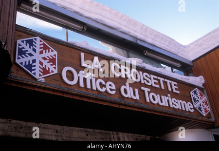 Office du Tourisme signe et logo flocon de La Croisette Courchevel 1850 Alpes Banque D'Images