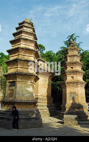 Au cimetière de la forêt de la Pagode du Temple Shaoling, le berceau du kung fu arts martiaux, province de Henan, Chine Banque D'Images