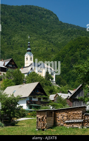 Une vue d'un village dans la pittoresque région de Slovénie Bohinj Banque D'Images