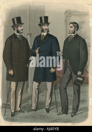 Gravure de mode Chromolithographed pour les hommes 1870 Banque D'Images