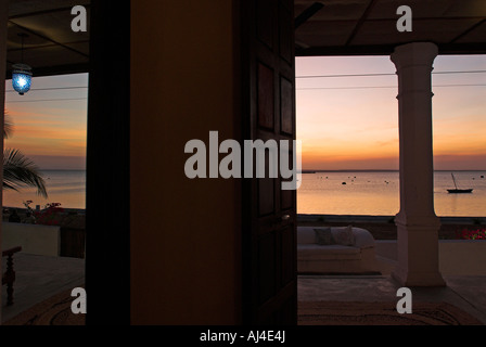 Coucher du soleil à Ibo Island Lodge, îles des Quirimbas, au Mozambique, l'Afrique Banque D'Images