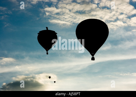 Ballons à air chaud qui se profile dans le ciel du soir Banque D'Images