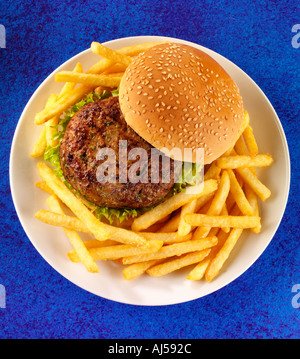 HAMBURGER ET FRITES Banque D'Images