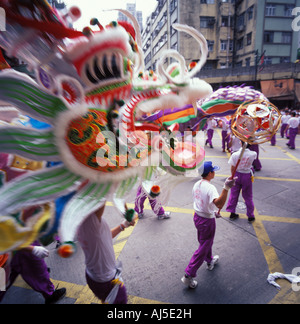 Danse du dragon sur la rue, Hong Kong Banque D'Images