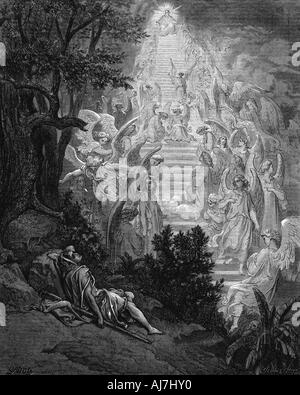 Le rêve de Jacob d'un escalier menant au ciel avec Dieu en haut, 1865-1866. Artiste : Gustave Doré Banque D'Images