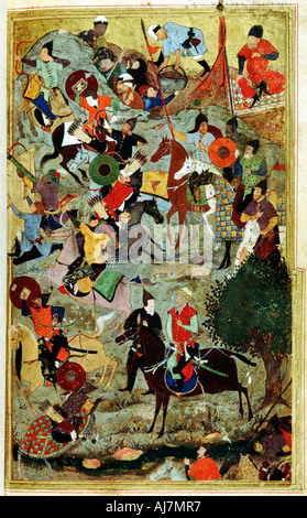 Timur attaquant les Chevaliers de St John à Smyrne, 1402 (1467). Artiste : Bihzad Banque D'Images