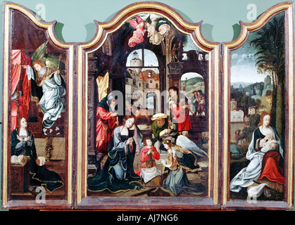 "Adoration des bergers", triptyque, fin 15ème-début du 16e siècle. Artiste : Cornelius Engebrechtsz Banque D'Images