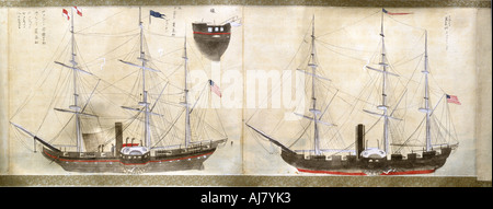 Les navires du commodore Perry's expédition américaine dans le Japon de 1852-1854 Artist : Anon Banque D'Images