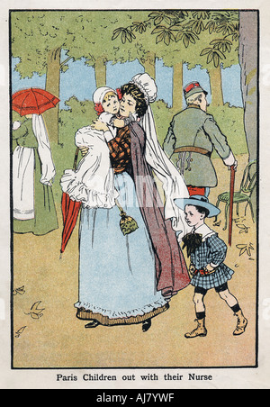 Nursemaid de Paris frais lui donnant l'air frais dans les Champs Elysées, c1890. Artiste : Inconnu Banque D'Images