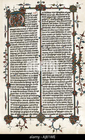 À partir de la page de Wycliffe traduction de la Bible en anglais, c1400. Artiste : Inconnu Banque D'Images