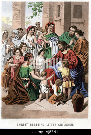 "Le Christ bénissant les enfants', milieu du 19ème siècle. Artiste : Kronheim & Co Banque D'Images