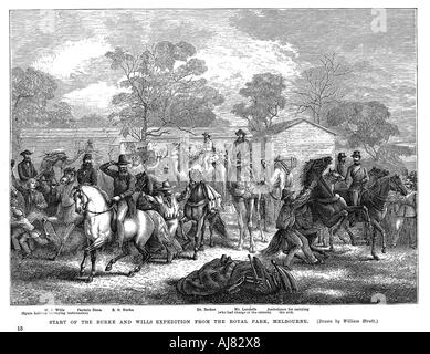Burke et Wills expédition au départ de Royal Park, Melbourne, Australie, 20 août 1860. Artiste : Inconnu Banque D'Images