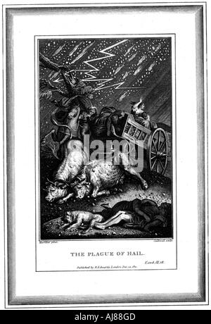 "Le fléau de la pluie et de la grêle", l'une des sept plaies d'Égypte, c1759-c1789. Artiste : James Caldwall Banque D'Images