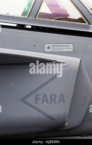 Saab JAS 39 Gripen l'admission du moteur au salon Farnborough International Airshow. Banque D'Images