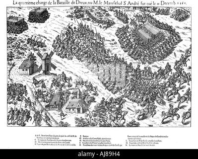 Quatrième accusation à la bataille de Dreux, Le français des guerres de religion, le 19 décembre 1562 (1570). Artiste : Jacques Tortorel Banque D'Images