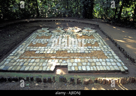 Jaguar olmèque mosaïque masque au Parque Museo La Venta archaeology museum et parc écologique à Villahermosa, Tabasco, Mexique Banque D'Images