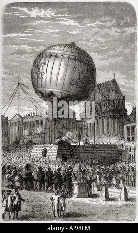 Montée en montgolfière à l'extérieur du château de Versailles Paris par les frères Montgolfier, le 19 septembre 1783. Banque D'Images