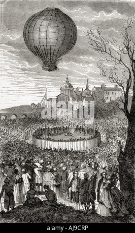 Premier voyage aérien, Paris, France, piloté par Jean-François Pilatre de Rozier et François Laurent d'Arlandes en 1783. Banque D'Images