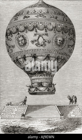 François Laurent le Vieux d'Arlandes Jean-François Pilatre de Rozier. Le premier vol en montgolfière libre avec pilote, le 21 novembre 1783, dans un ballon Montgolfier Banque D'Images