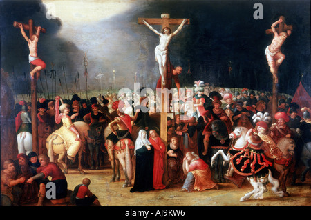 "Le Christ en croix entre les deux voleurs', 17ème siècle. Artiste : Frans Francken II Banque D'Images