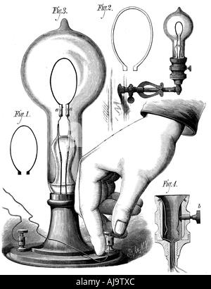 La lampe à incandescence d'Edison carbone, 1880. Artiste : Inconnu Banque D'Images