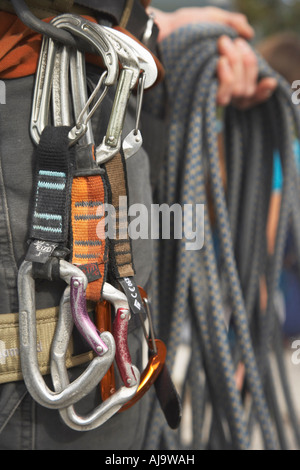 Climber Holding Rope Banque D'Images