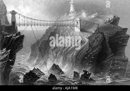 Le pont suspendu de phare de South Stack près de Holyhead, galles, c1860. Artiste : Inconnu Banque D'Images