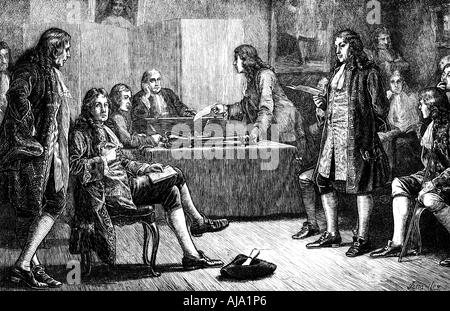 Une réunion de la Royal Society en Crane Court, Fleet Street, Londres, 18e siècle (c1880). Artiste : Inconnu Banque D'Images